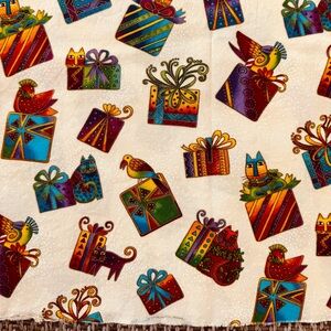 Laurel Burch Cotton Fabric “Bountiful Blessings” Cats and Presents, 1 yard